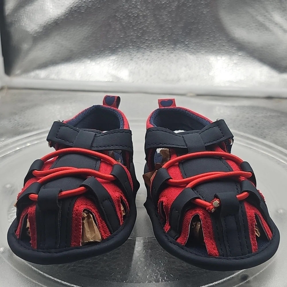 H Black And Red Slip On Like Sandals - Picture 1 of 5